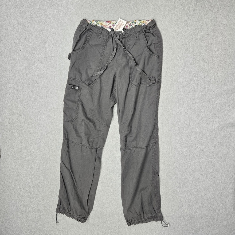 Kathy Peterson Women Scrub Pants S Gray Cargo Button 29" Inseam Logo